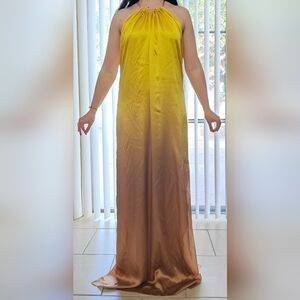 Max Mara Deruta Gradient Gold Silk Satin Maxi Dress Size IT 40 S/M